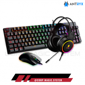 KIT TECLADO MECANICO, AUDIFONOS Y MOUSE ANTRYX GC-3100 X3 BLACK SWITCH ROJO RGB